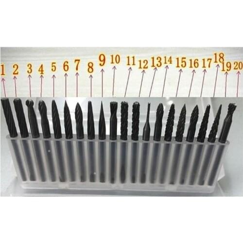 20pcs/set 20x 3.175mm 1/8" tungsten carbide drill bits Rotary Burr Set Engraving tool bits w/ CED 1/8''cutter