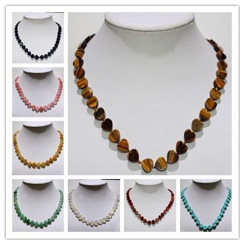 Natural tiger eye stone quartz crystal agates turquoises necklace Heart-shaped beads handwork DIY jewelry necklace vintage style