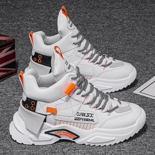 Spring and autumn new mens high-top casual shoes trendy fashion all-match middle-top board shoes students break sneakers