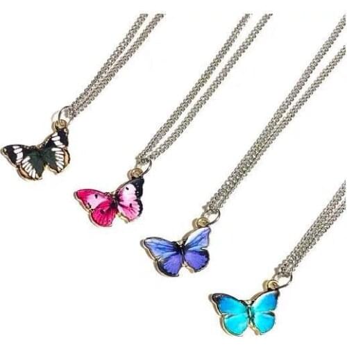 Korean Independent Design Lisa Celebrity Inspired Butterfly Necklace Titanium Steel Pendant Four Colors