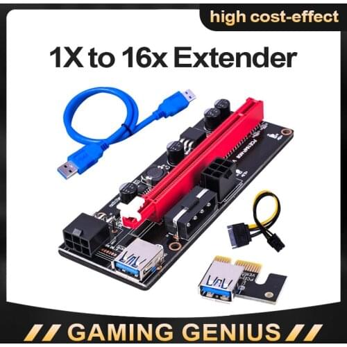 New PCI-E pcie Riser 009 Express 1X to 16x Extender PCI E USB Riser 009S Dual 6Pin Adapter Card SATA 15pin for BTC Miner