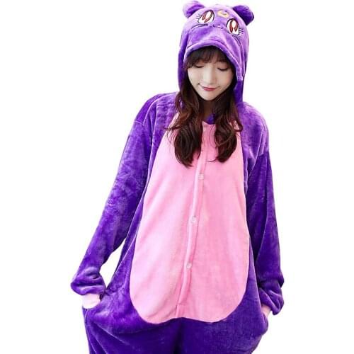 Anime Animal Purple Cat Costume Pajamas Cosplay All jumpsuit Adult Women Men Onesie Pyjamas Party Dress