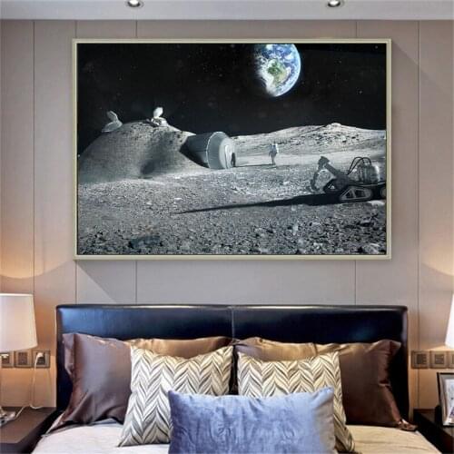 Moon Poster Earth Spaceman Astronaut Wall Art Canvas Painting Pictures Modern Minimalist Home Decor Universe Art poster