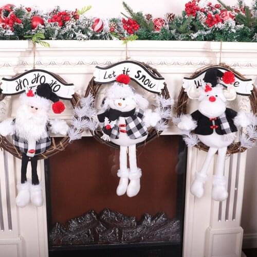 Home Christmas wreath black-and-white checkered rattan ring decoration