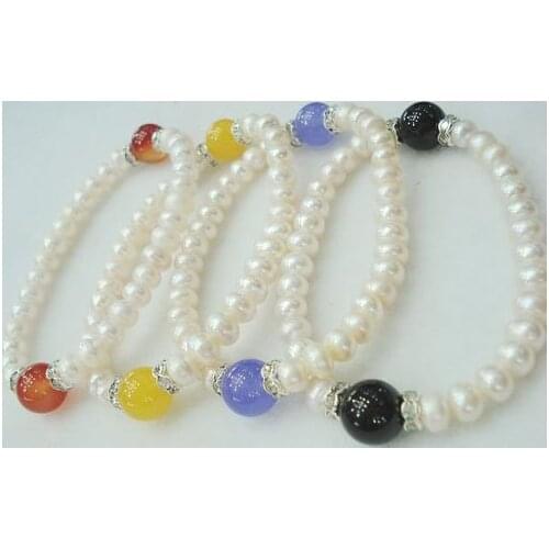 MIX Jewerly COLOR!!! 7-8MM Size Charm Exquisite Fresh Water Pearl Bracelet 18CM Long Bangle ELASTIC Fashion Jewelry, 30pcs/lot