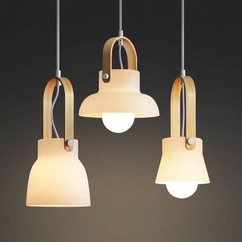 Modern Wood Glass Pendant Lights Nordic Dining Room Hanging Lamp Kitchen Light Fixtures Bedroom Pendant Lamp Industrial Decor