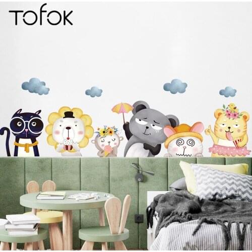 Tofok DIY Cartoon Animal Friends Wall Sticker Home Decorative Wallpaper for Living Room Sofa TV Background Mural Decals