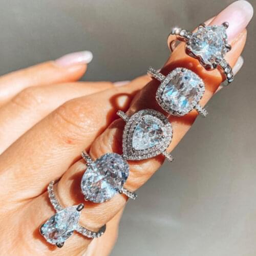 UILZ Luxury and Timeless Love Heart Ring Silver Color Elegant Bride Engagement Rings for Women Cocktail Wedding Fashion Jewelry