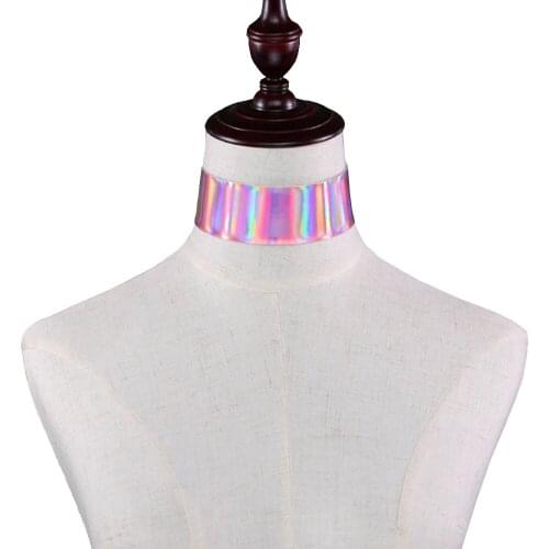 Gothic personality fashion simple style false collar color laser reflective choker neck wear