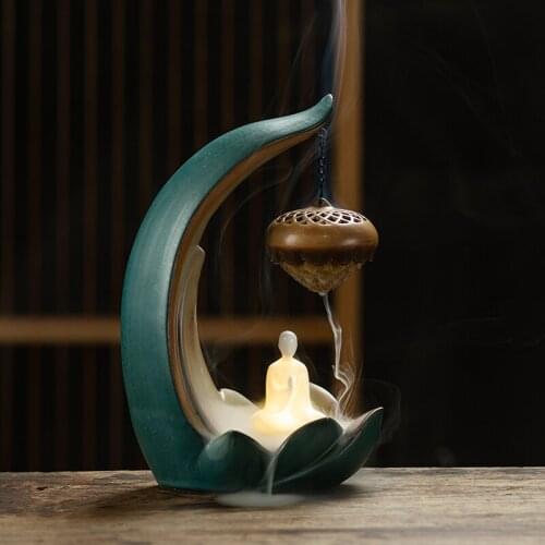Backflow Lotus Incense Burner Chain Chinese Ceramic Statue Incense Burner Aroma Zen Home Decor Encensoir Buddah Decor BK50XX