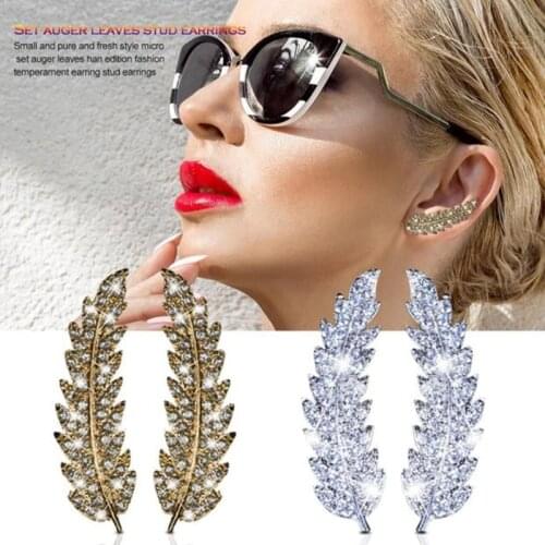 1 Pair Fashion Cool Cute Gold Silver Crystal Diamond Shiny Leaf Earrings Jewelry For Women Wedding Party Gift Outdoor