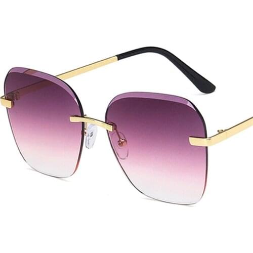 High Quality Gradient Retro Custom Shades Oversized Square Rimless Sunglasses Women AS115