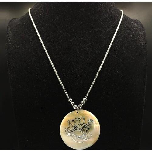 2020 Fashion Ganesha Shell Stainless Steel Necklace for Women Silver Color Big Round Chain Necklace Jewelry colgante N18646S05