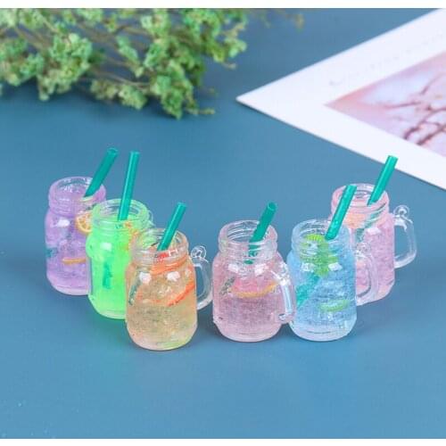 1:12 Colorful Mini Resin Lemon Milk Tea Water Cup Miniature Dollhouse Accessories Cups Toy Dollhouse Decoration Gifts Random