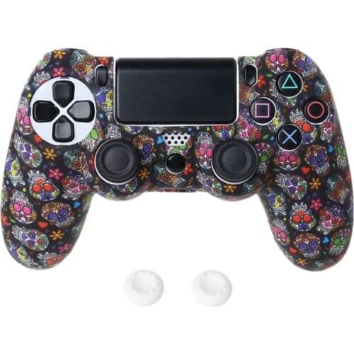 1Set Star Skull Jewel Case Shell Protector Silicone Protective Cover with Joystick Cap for Sony PS4 Slim/Pro Controller
