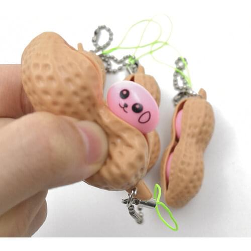 1 Pcs Peanut Fidget Toys Peanuts Keychain Fidget Toys Set Expressions Squeeze Peanut Pea Stress Relieving Sensory Fidget Toys