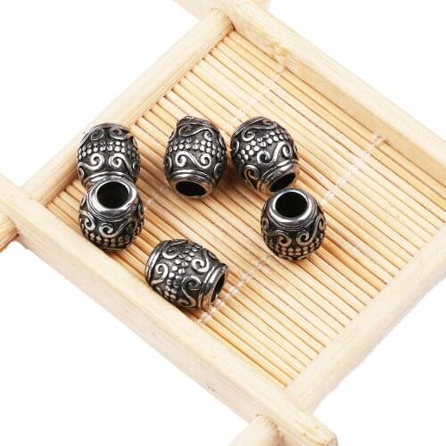 Antique Silver Color, 1PCS Stainless Steel Large Hole Oval Shape Pattern Loose Beads, Charms for Jewelry Making, DIY Accessories