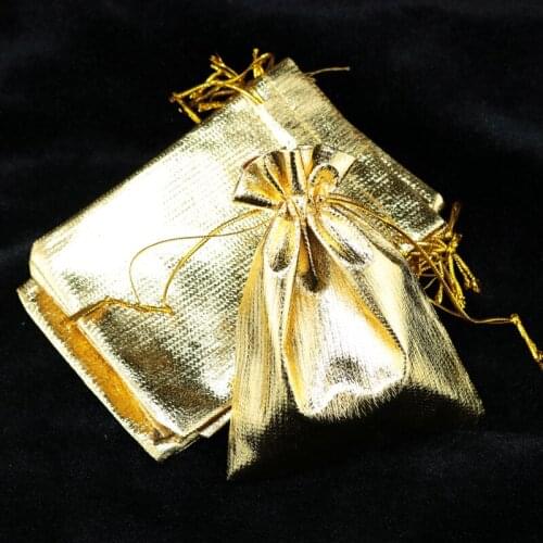 100pcs/lot 9x12cm Gold Cloth Gift Bag Drawstring Bag Jewelry Packing Bag Free Shipping