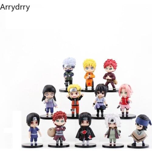 12pcs/set Antistress Anime Shippuden Hinata Sasuke Itachi Kakashi Gaara Jiraiya Sakura Q Version PVC Figures Toys Dolls Kid Gift