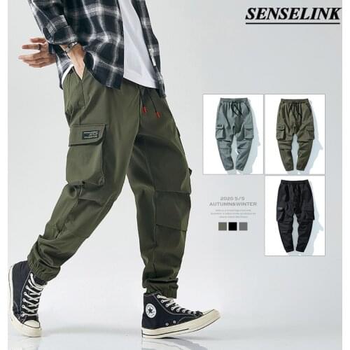 2021 Men Casual Cargo Pants Japanese Style Loose Straight Harem Pants Multi-Pocket Big Size M-8Xl Elastic Waist Cargo Pants Men