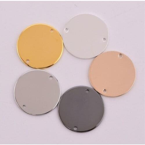 50pcs 20mm Double Hole Solid Copper Charms Pendants End Chain PendantRound Tag Charms for Necklace Bracelet Making