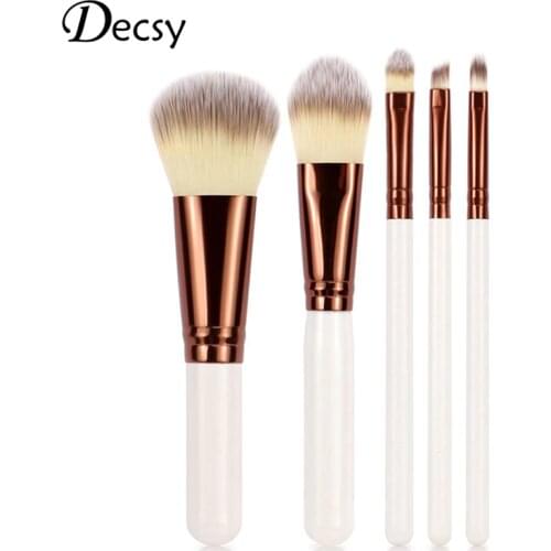 5pcs Makeup Brushes Synthetic Hair White Gold Portable Carry Make Up Tools Kit Travel Makeup Brush Set
