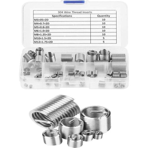 60Pcs M3 M4 M5 M6 M8 M10 M12 304 Stainless Steel Thread Repair Insert Kit