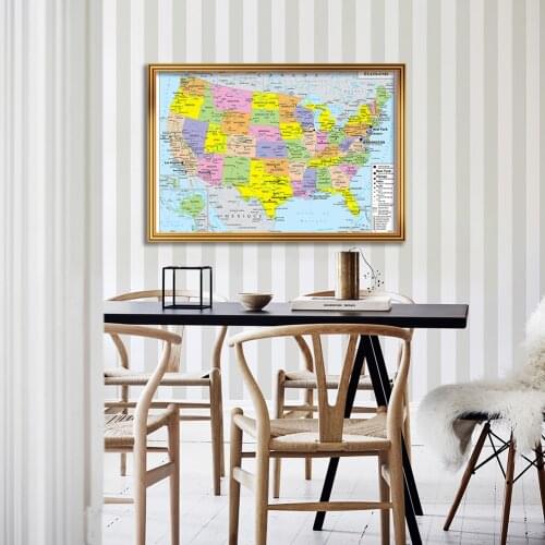 84*59cm In French Political Map of The United States Wall Art Poster Canvas Painting Home Decoration School Supplies