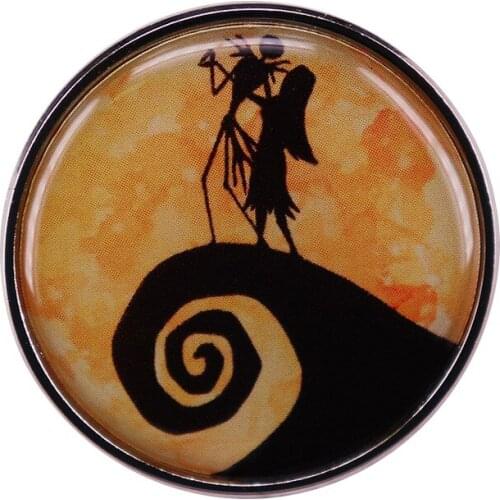 The Nightmare Before Christmas Fantasy Animation Brooch Skull Jack and Sally Dancing Metal Badge Couple Halloween Costume Gift