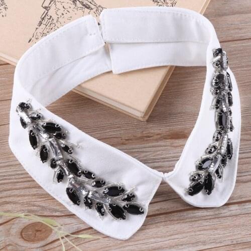 Black rhinestone fashion shirt sweater Elegant False Collar plaid crystal beading detachable choker Necktie collars for woman