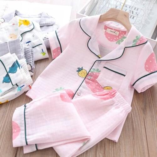Kid Pajama Sets 2020 New Fashion Cute Stawberry Pattern Sleepwear Toddler Baby Cartoon Tops and Pants Sweet Clothes