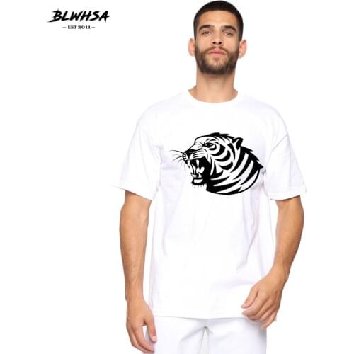 BLWHSA Tiger Printed T Shirt Men Fashion Casual Short Sleeve Summer T-shirt Cotton Tiger Head Print Male Plus Tops Tees