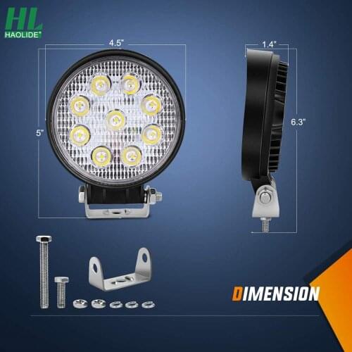 HAOLIDE LED Light Bar 4 Inch 27W Round Work Light Flood Beam Off Road Driving Motorcycle HeadLights Waterproof Truck Tractor C