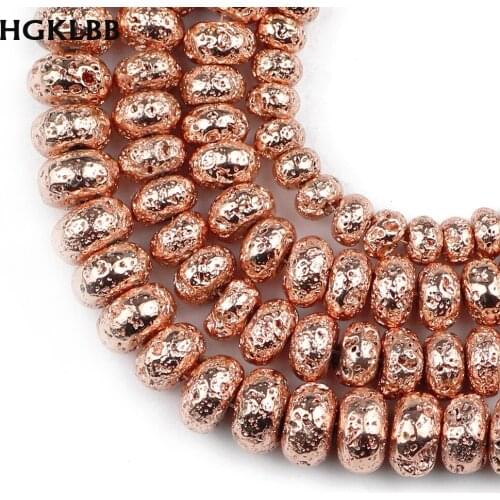 HGKLBB Natural Lava Stone Rose volcanics Flat Round Spacer Loose beads for Jewelry making 6/8/10MM bracelets Accessories diy