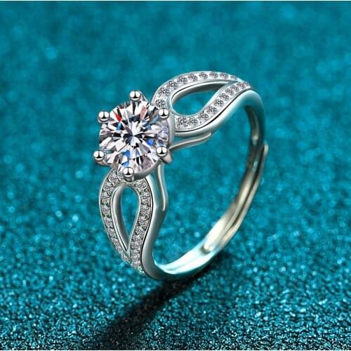 Inbeaut New Design 925 Silver Excellent Cut 1 ct D Color Pass Diamond Test Moissanite Double Arrow Ring Women Anniversary Gift