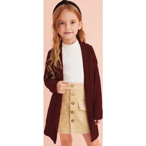 Kids Sweater Solid Color Long Sleeve Cardigan Coat Knitwear Tops for Girls Khaki/Wine Red