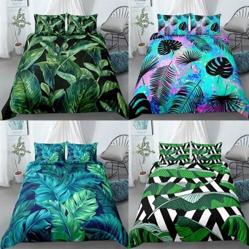 Palm Leaves Printed Bedding Set Duvet Cover Pillowcases for Home Bedroom Bed Sets 2/3pcs