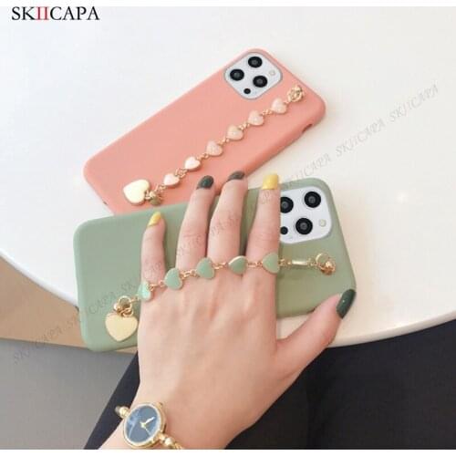 Candy Color Silicone Love Wrist Bracelet Phone Case For iPhone 12 Mini 12 11 Pro Max X XR Max 6 7 8 Plus Shockproof Phone Cover