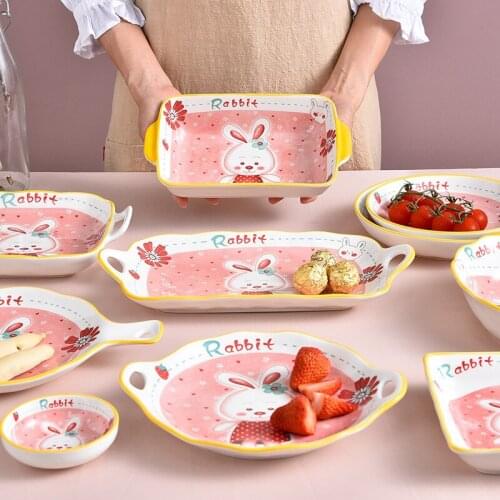 Cute Rabbit Tableware Creative Personality Bowls and Plates Japanese Soup Bowls Plates Tableware Set Kitchen Accessories