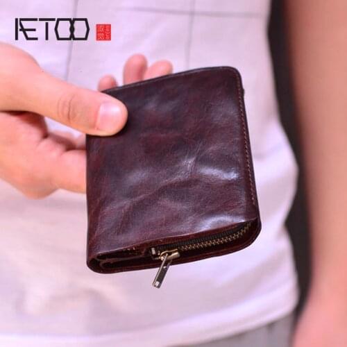 AETOO Retro multifunctional long wallet, vegetable tanned leather clutch, mens and womens leather mobile phone bag