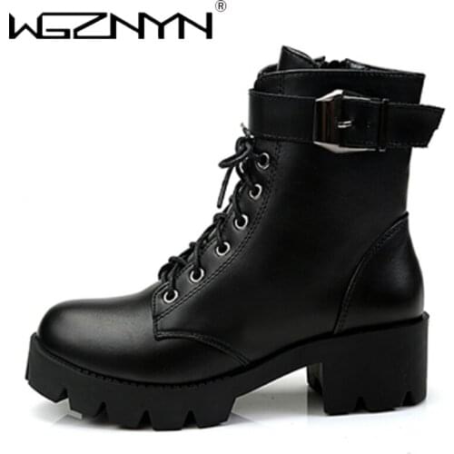 Fashion Leather Martins Boots Woman Shoes Autumn Winter Warm Lace-up Ankle Boots for Woman Quality Waterproof Platform Boots