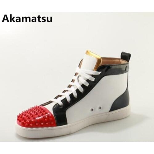 2018 Zapatos hombre mens shoes casual boots rivets sneaker high top lace up ankle cowboy boots mens patchwork platform shoes