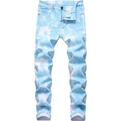 Fashion Mens Jean Stretch Slim Fit Colorful Trousers Streetwear Casual Men Tie Dye Skinny Denim Punk Pants Plus Size Jeans Uomo