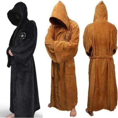Men Winter Flannel Star Wars Robe Male With Hooded Thick Dressing Gown Jedi Empire Mens Bathrobe Long Robe Mens Bath Robe