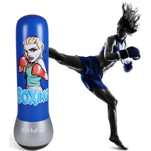 AirMyFun Inflatable Boxing for Adults & Kids, 150cm Blue Punching Bags Fit for Keep Fit, PVC Inflatable Toys for Gifts
