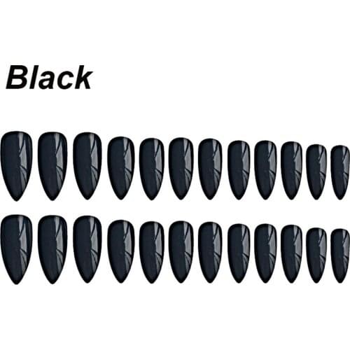 24Pcs Full Cover Acrylic False Nail Wine Red Black Extra Long Shiny Nail Tips Oval Sharp Stiletto Manicure Artificial Salon Tool