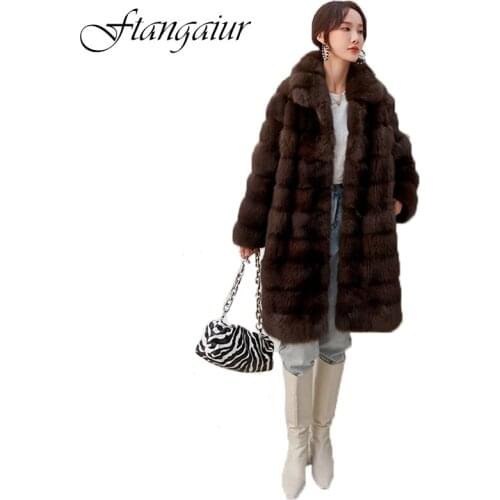 Ftangaiur 2020 Winter Russian Sable Gypsophila Mink Coats Losse Turn-Down Collar Womens High luxury Medium Real Mink Fur Coats