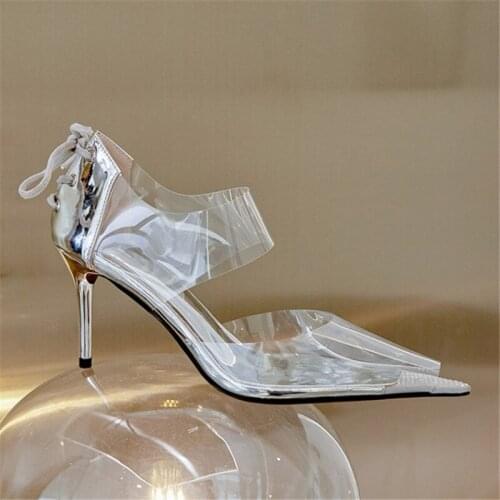 New Brand Crystal Women Sandals Sexy High Heels Transparent Shoes Summer Women Sandals Silver Stiletto Heel