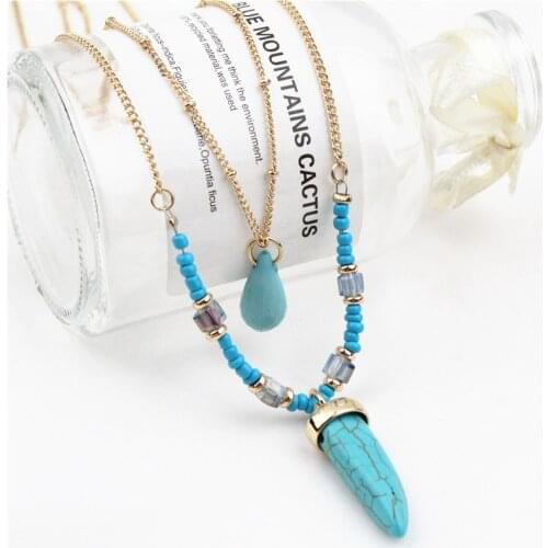 New Double-Layer Necklace, Square Glass, Small Pepper, Stone, Temperament, Fashionable Womens Accessories