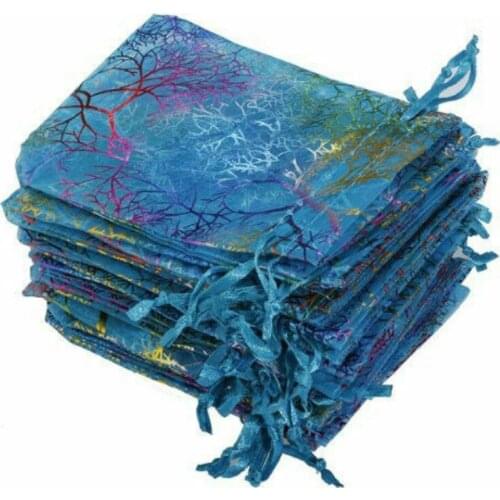 New product 25pcs 12x9cm coral pattern organza drawstring pocket gauze wedding candy bag jewelry packaging